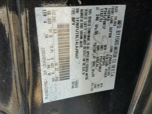 1FMFU18L14LA49047 - 2004 FORD EXPEDITION BLACK photo 10