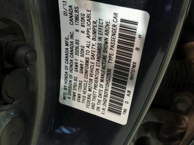 2HGFB2F91DH522936 - 2013 HONDA CIVIC EXL GRAY photo 10