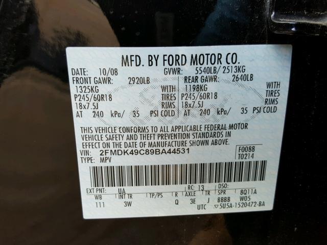 2FMDK49C89BA44531 - 2009 FORD EDGE LIMIT BLUE photo 10