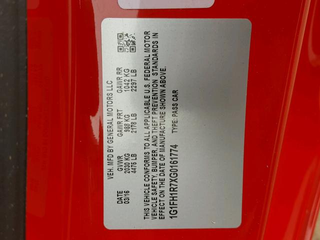 1G1FH1R7XG0161774 - 2016 CHEVROLET CAMARO SS RED photo 10