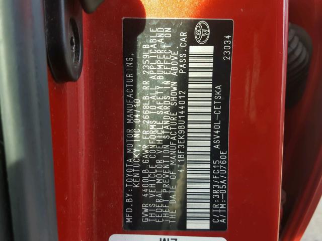 4T1BF3EK9BU144012 - 2011 TOYOTA CAMRY BASE RED photo 10