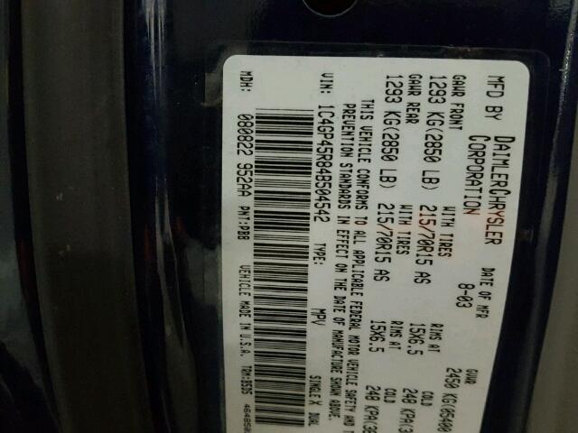 1C4GP45R84B504542 - 2004 CHRYSLER TOWN & COU BLUE photo 10