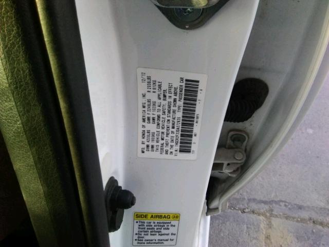 1HGCR2F33DA072635 - 2013 HONDA ACCORD LX WHITE photo 10