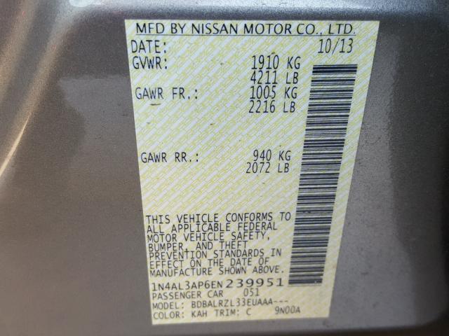 1N4AL3AP6EN239951 - 2014 NISSAN ALTIMA 2.5 GRAY photo 10