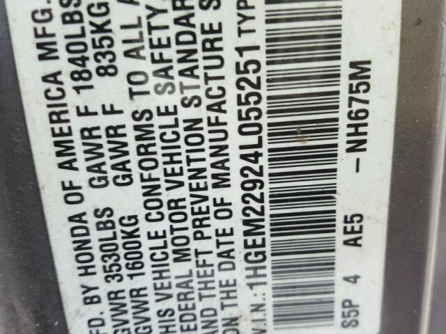 1HGEM22924L055251 - 2004 HONDA CIVIC EX GRAY photo 10