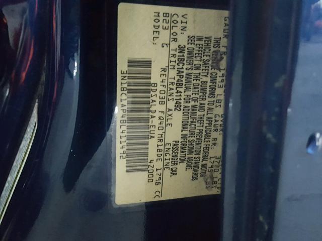 3N1BC1AP4BL411492 - 2011 NISSAN VERSA S BLUE photo 10