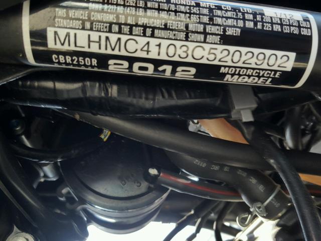 MLHMC4103C5202902 - 2012 HONDA CBR250 R BLACK photo 10