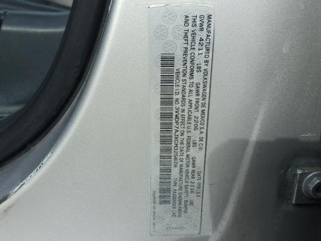 3VWDP7AJ3CM009982 - 2012 VOLKSWAGEN JETTA SE 银色 照片 10