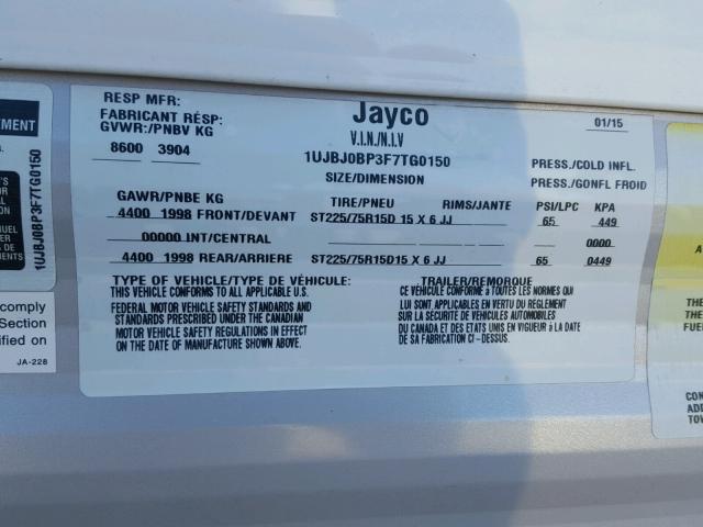 1UJBJ0BP3F7TG0150 - 2015 JAYCO JAY FLIGHT  WHITE photo 10