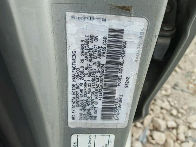 4T1BE32K03U786224 - 2003 TOYOTA CAMRY LE SILVER photo 10