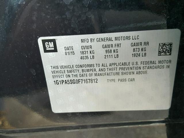 1G1PA5SG0F7167812 - 2015 CHEVROLET CRUZE LS CHARCOAL photo 10