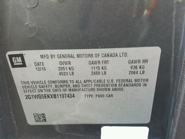 2G1WG5EKXB1197434 - 2011 CHEVROLET IMPALA LT GRAY photo 10