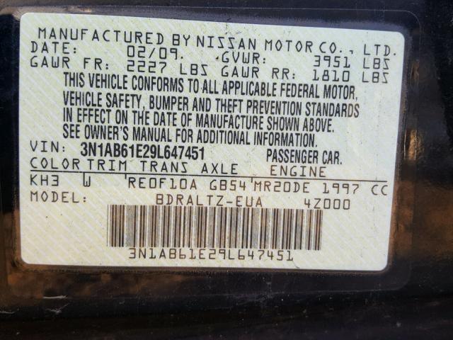 3N1AB61E29L647451 - 2009 NISSAN SENTRA 2.0 BLACK photo 10