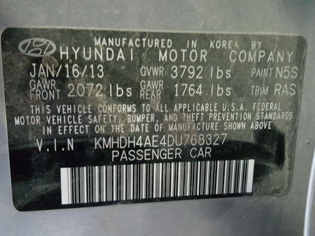 KMHDH4AE4DU768327 - 2013 HYUNDAI ELANTRA GL GRAY photo 10