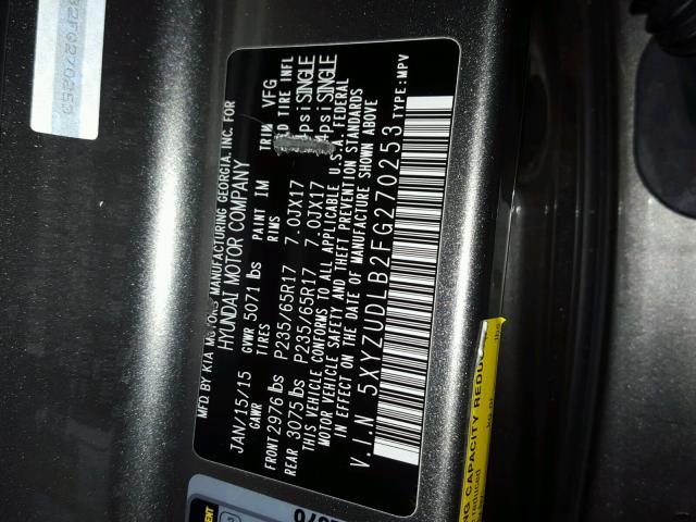 5XYZUDLB2FG270253 - 2015 HYUNDAI SANTA FE S GRAY photo 10
