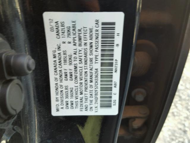 2HGFB2F57CH336264 - 2012 HONDA CIVIC LX BLACK photo 10