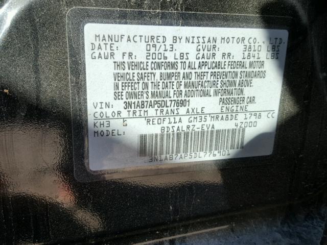 3N1AB7AP5DL776901 - 2013 NISSAN SENTRA S BLACK photo 10