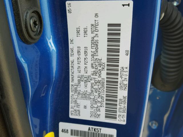 5TFEW5F11GX208018 - 2016 TOYOTA TUNDRA CRE BLUE photo 10