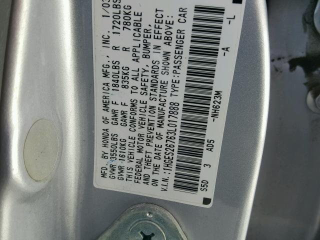 1HGES26763L017888 - 2003 HONDA CIVIC EX SILVER photo 10