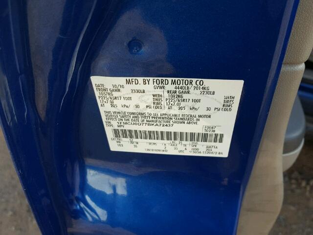 1FMCU0D77BKA72437 - 2011 FORD ESCAPE XLT BLUE photo 10