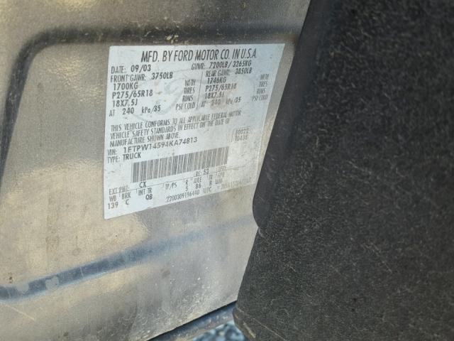 1FTPW14594KA74813 - 2004 FORD F150 SUPER GRAY photo 10