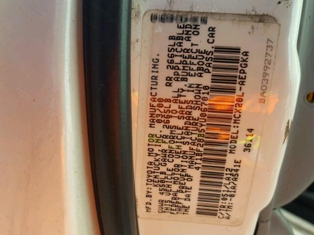 4T1BF28B5YU067010 - 2000 TOYOTA AVALON XL WHITE photo 10