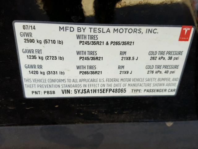 5YJSA1H15EFP48065 - 2014 TESLA MODEL S BLACK photo 10