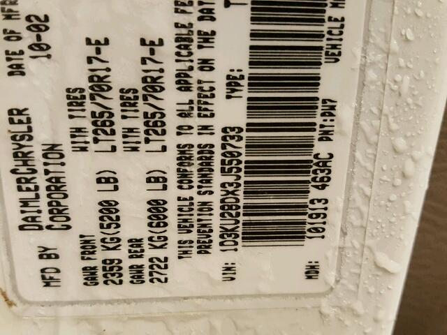 1D3KU28DX3J550733 - 2003 DODGE RAM 2500 S WHITE photo 10