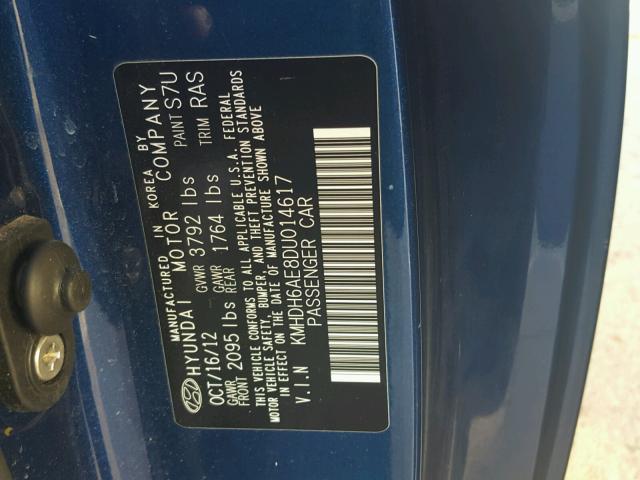 KMHDH6AE8DU014617 - 2013 HYUNDAI ELANTRA CO BLUE photo 10