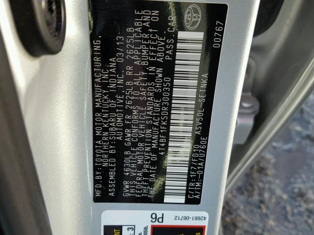 4T4BF1FK5DR300350 - 2013 TOYOTA CAMRY L SILVER photo 10