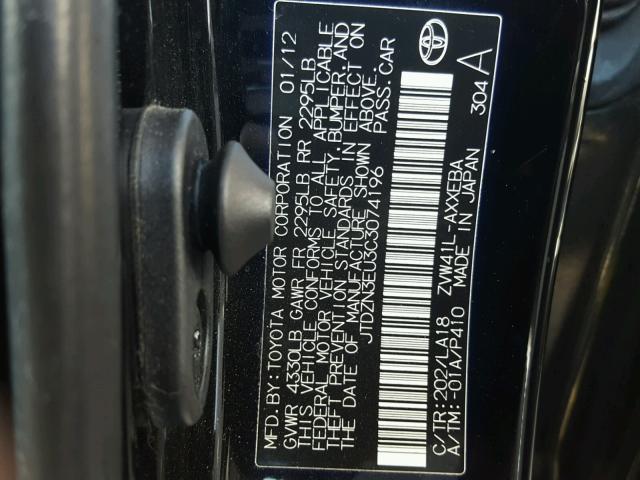 JTDZN3EU3C3074196 - 2012 TOYOTA PRIUS V BLACK photo 10