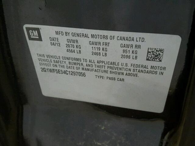 2G1WF5E34C1297056 - 2012 CHEVROLET IMPALA LS BLACK photo 10