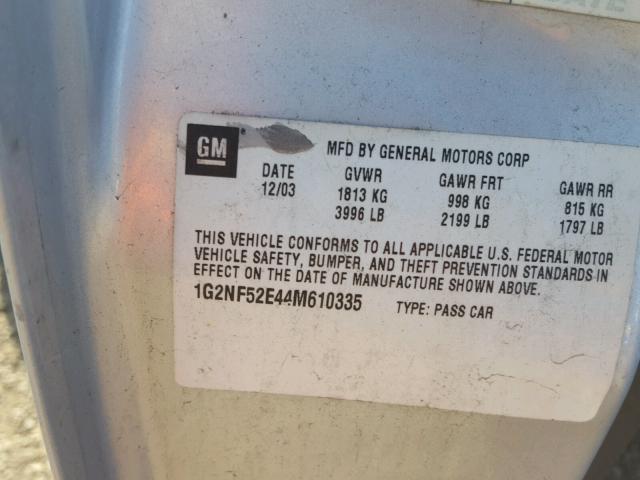 1G2NF52E44M610335 - 2004 PONTIAC GRAND AM S 银色 照片 10
