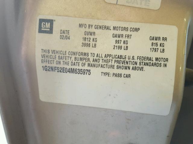 1G2NF52E04M635975 - 2004 PONTIAC GRAND AM S Qızıl foto 10