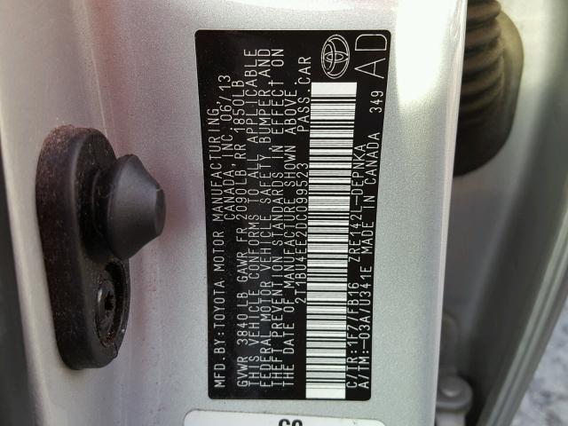 2T1BU4EE2DC099523 - 2013 TOYOTA COROLLA BA SILVER photo 10