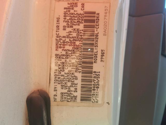 4T1BG22K6VU126471 - 1997 TOYOTA CAMRY CE WHITE photo 10