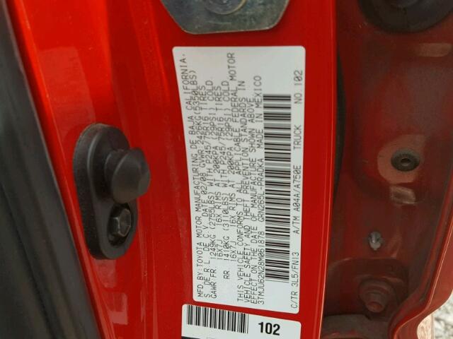 3TMJU62N28M061878 - 2008 TOYOTA TACOMA DOU RED photo 10