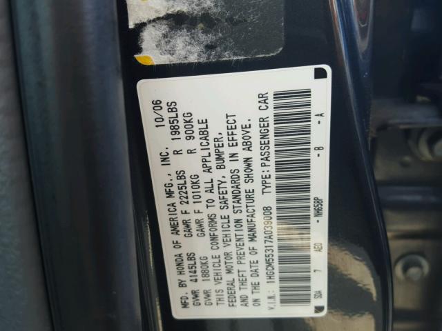 1HGCM55317A039008 - 2007 HONDA ACCORD SE BLUE photo 10