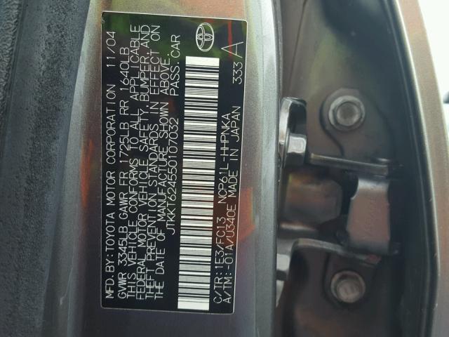 JTKKT624550107032 - 2005 TOYOTA SCION XA GRAY photo 10