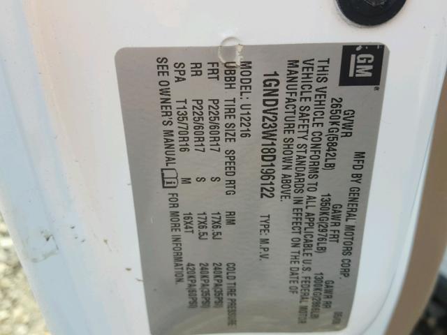 1GNDV23W18D196122 - 2008 CHEVROLET UPLANDER L 白色 照片 10