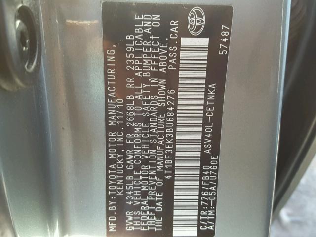 4T1BF3EK3BU684276 - 2011 TOYOTA CAMRY BASE GREEN photo 10