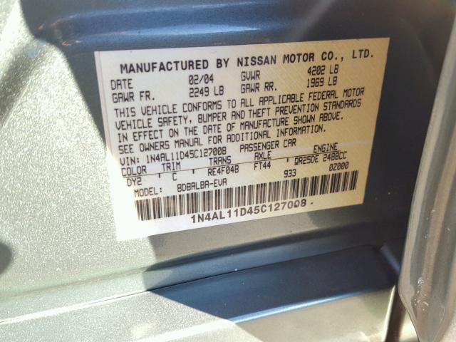 1N4AL11D45C127008 - 2005 NISSAN ALTIMA S GREEN photo 10