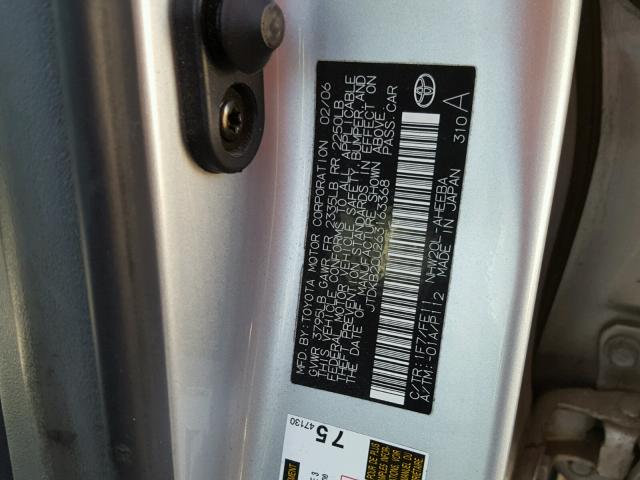 JTDKB20U263163368 - 2006 TOYOTA PRIUS SILVER photo 10