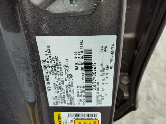3FA6P0D94DR266745 - 2013 FORD FUSION TIT CHARCOAL photo 10
