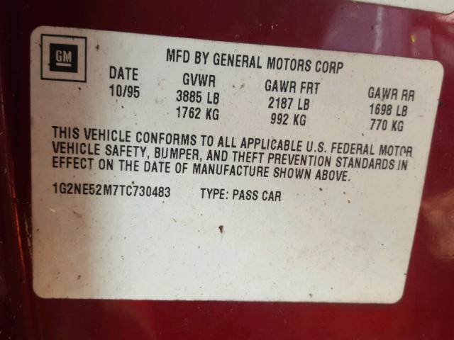 1G2NE52M7TC730483 - 1996 PONTIAC GRAND AM S MAROON photo 10