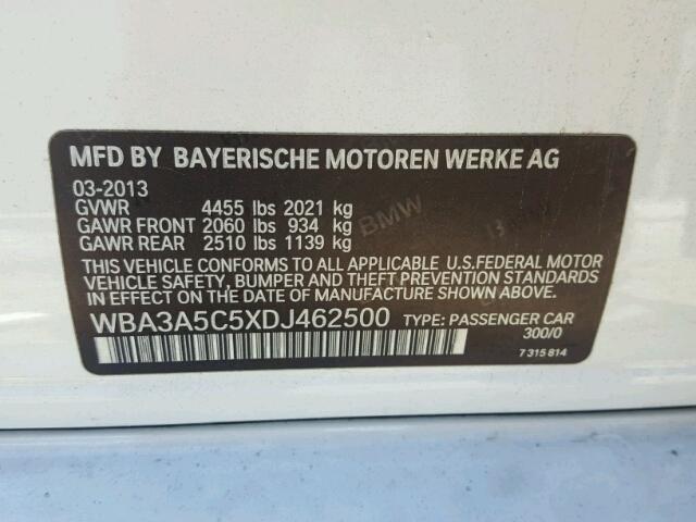 WBA3A5C5XDJ462500 - 2013 BMW 328 I WHITE photo 10