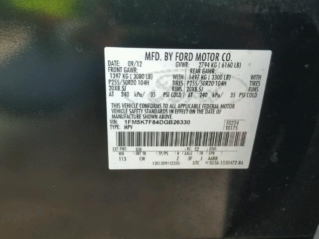 1FM5K7F84DGB26330 - 2013 FORD EXPLORER L BLACK photo 10