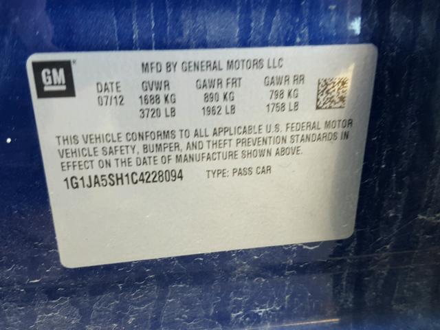 1G1JA5SH1C4228094 - 2012 CHEVROLET SONIC LS Mavi foto 10