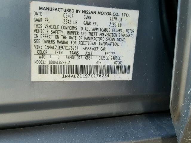 1N4AL21E97C176254 - 2007 NISSAN ALTIMA 2.5 GRAY photo 10