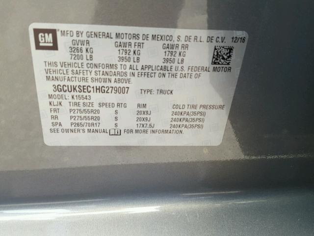 3GCUKSEC1HG279007 - 2017 CHEVROLET SILVERADO GRAY photo 10